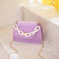 Lavender crocodile embossed crossbody bag with chunky white chain and gold strap - Purple