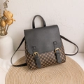 Mini mochila vintage con estampado de monograma marrón y solapa de cuero negro mate - Monograma Vintage Negro