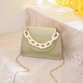 Mint green crocodile pattern shoulder bag with white plastic chain and gold strap - Green