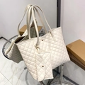 Quilted cream tote bag with matching envelope pouch and minimalist shoulder strap - White
