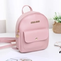Mini zaino rosa chic in pelle PU grana litchi con logo metallico dorato min min - Rosa