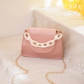 Pink crocodile pattern small square bag with white acrylic chain and golden strap - Pink