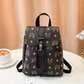 Mini brown monogram backpack with leather trim and decorative ribbon detail - Print Black
