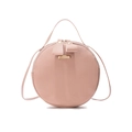 Bolso bandolera redondo rosa con textura de lichi, hebilla dorada y doble cremallera - Rosa