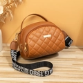 Brown quilted PU leather handbag with wide logo strap and gold hardware details - Brown