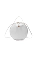 Bolso redondo blanco textura litchi con herrajes dorados y asa superior - Blanco
