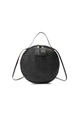 Bolso bandolera redondo negro minimalista con textura granulada y herrajes dorados - Negro