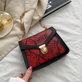 Crossbody bag in red snake pattern and black leather with gold chain strap - Red