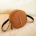 Brown circular quilted shoulder bag with fringe tassel and jacquard woven strap - Brown