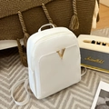 White faux crocodile leather backpack with gold V-shape buckle for women fashion - Lychee Texture / White