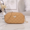 Sac bandoulière matelassé jaune moutarde en cuir avec boucle papillon et chaîne dorée - Marron