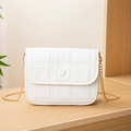 Elegant white quilted messenger bag with gold chain strap and grid stitching detail - White