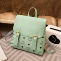 Chic mint green mini backpack for ladies with litchi grain faux leather and buckle details - Light Green