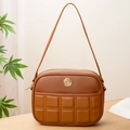 Classic brown quilted leather crossbody handbag with gold hardware for women - Brown