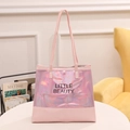Pink holographic tote bag with Little Beauty text and comfortable shoulder straps - Pink