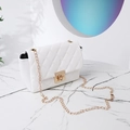 Elegant white quilted crossbody bag with gold chain strap and square metal lock - White