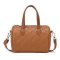 Brown quilted cylinder boston handbag with gold hardware and adjustable strap - Brown