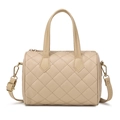 Elegant beige quilted boston handbag with dual handles and gold-tone hardware detail - Apricot