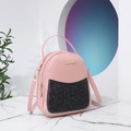 Chic pink mini sequin backpack with black glitter pocket and gold pendant charm - Pink