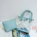 Sac à main transparent bleu clair à motif marguerites avec pochette intérieure - Bleu ciel