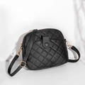 Classic black quilted shell handbag with adjustable strap and golden metal hardware - Black