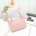 Pink quilted faux leather Boston bag with gold chain strap and top handle design - Pink
