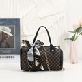 Brown monogram Boston bag with elegant silk scarf detail and gold chain strap - Black