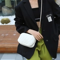 White pleated chain shoulder bag for women with elegant vertical quilted PU leather finish - White