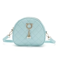 Light blue crossbody bag with quilted pattern, gold cat ear hardware and pearl chain - Light Blue