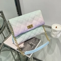 Chic quilted crossbody bag featuring pastel green, blue and purple gradient color design - Gradient Color 2