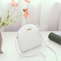 White semi-circle crossbody bag with quilted rhombic pattern and gold metal hardware - White