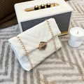 Quilted cream crossbody bag with golden chain strap and geometric metal lock - White