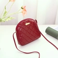 Mini wine red shell crossbody bag with quilted diamond pattern and gold hardware - Red