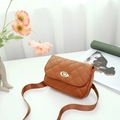 Caramel brown quilted waist bag with golden twist lock and stylish wide fabric strap - Brown