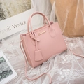 Pink lychee texture mini tote bag with dual handles and crossbody strap in soft pink - Pink