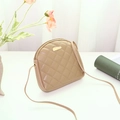 Deep beige shell crossbody bag with classic quilted diamond pattern and gold hardware - Khaki