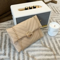 Beige chevron quilted crossbody phone bag with elegant gold chain and metal lock - Khaki