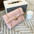 Pink quilted crossbody bag with V-shaped stitching and golden chain strap for women - Pink