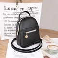 Mini black lychee pattern PU leather backpack with gold zipper and multi-use strap - Black