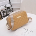Ginger yellow quilted crossbody bag with golden hardware and wide canvas shoulder strap - Apricot