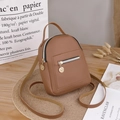 Mini brown PU leather backpack with gold zipper detail and adjustable straps - Brown