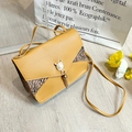 Yellow crossbody bag with lizard texture, zebra pattern and gold cat pearl lock - Yellow