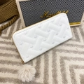 White long women's wallet with heart-shaped embossed texture and plush pompom charm - White