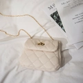 Elegant cream quilted handbag with gold chain strap and turn-lock closure in French style - White