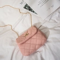 Pink quilted shoulder bag with classic diamond stitch and gold chain strap - Pink
