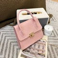 Light pink crocodile pattern chain bag with golden twist lock and top handle - Pink