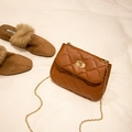 Brown quilted crossbody bag with golden chain strap and rhombus embroidery finish - Brown