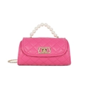 Deep pink quilted handbag with large pearl handle and golden metal clasp lock - Rose Red