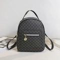 Mini fashion backpack in dark grey with geometric circular prints and gold zippers - Black Pattern