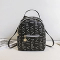 Mini black fashion backpack with white artistic letter prints and gold zippers - Black Letter Pattern